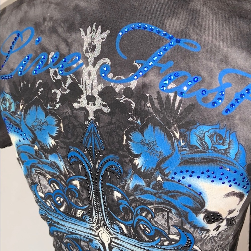 Crash & Burn Long Tunic T-Shirt with Rhinestones